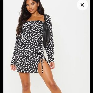 Black Dalmatian Bow Detail Side Split Bodycon